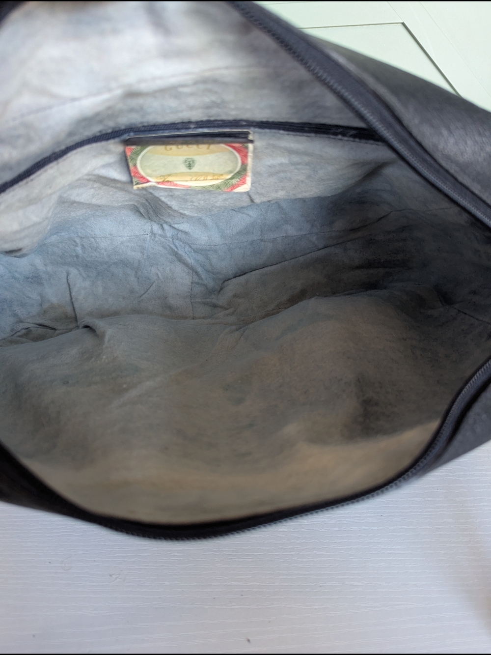 Gucci Black Leather & Beige GG Canvas Messenger Bag with Red-Blue Web - Picture 11 of 14